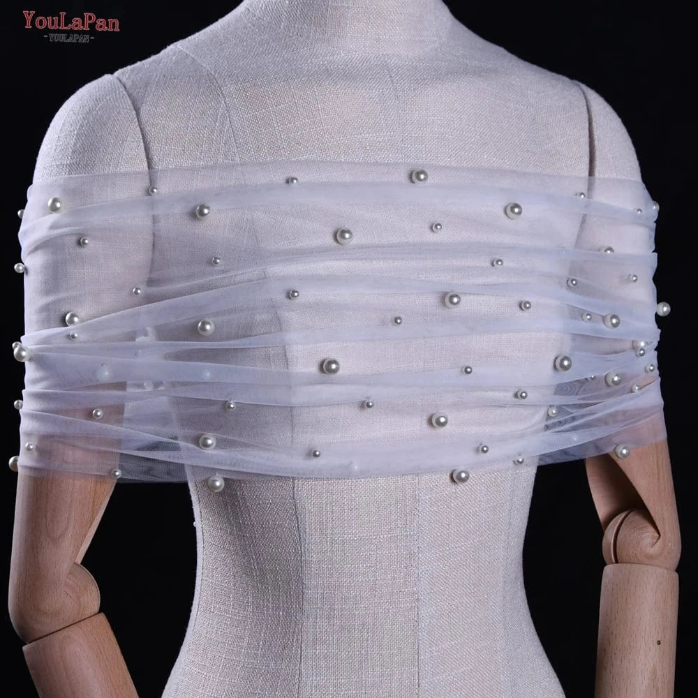 Elegant Women's Tulle Shawl – Sexy Pearl-Embellished Wedding & Evening Wrap