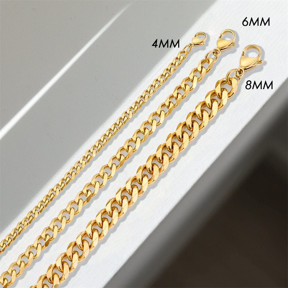 eManco new arrival 4mm 6mm 8mm  stainless titanium steel miami cuba bracelet gold cuban bracelet  link chain men women