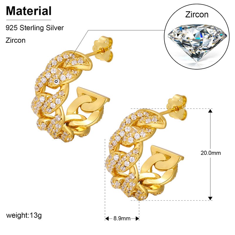 EMER S925 Earrings With Bling Pure Zircon Iced Out Micro Full Paved Jewelry Real Gold Plated Sterling Silver Earrings