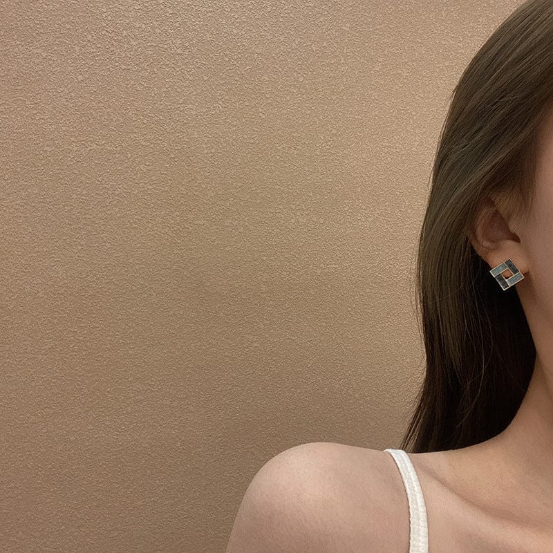 Enamel Square Alloy Stud Earring Components Eardrop Simple Style for Women Jewelry Accessories Handmade Materials