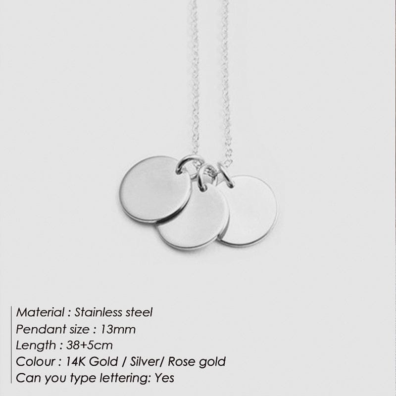 Engraved 2 Disc / Silver -3 Disc 15MM Stainless Steel  Personalized  Laser Disk Necklace  Initials Necklace Letters Women