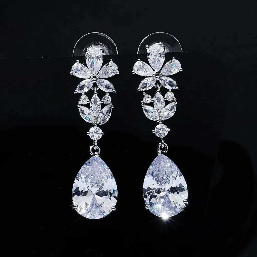 ERS-J4144S Drop Shipping Bridesmaid Jewelry Copper Zircon Silver Plated Flower Shape Earrings Wedding Accessories For Bride