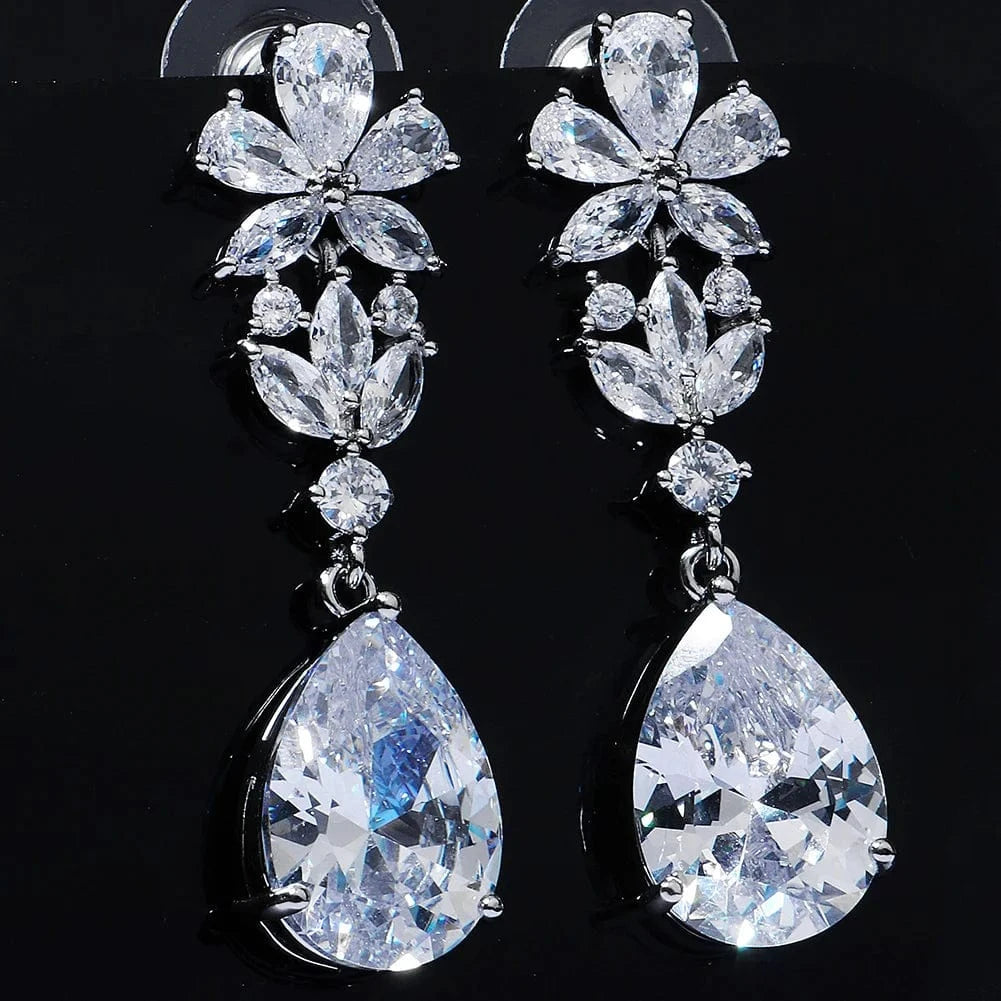ERS-J4144S Drop Shipping Bridesmaid Jewelry Copper Zircon Silver Plated Flower Shape Earrings Wedding Accessories For Bride