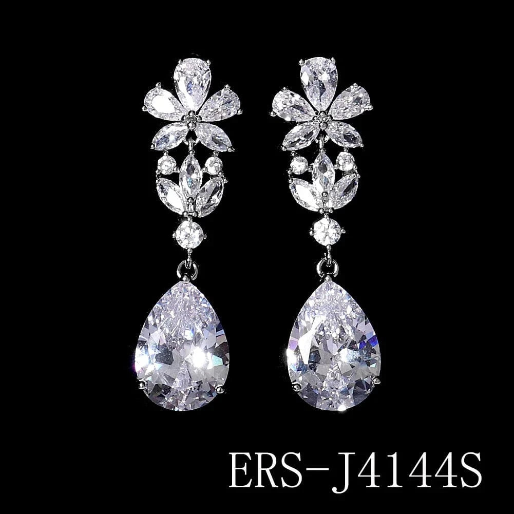 ERS-J4144S Drop Shipping Bridesmaid Jewelry Copper Zircon Silver Plated Flower Shape Earrings Wedding Accessories For Bride