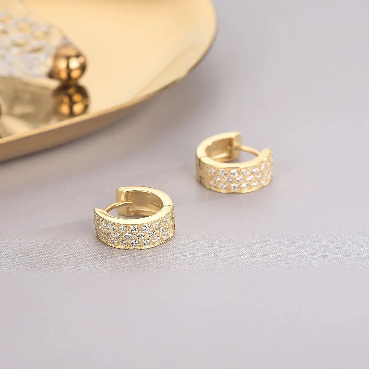 ES1382 gold American European fine jewelry 925 sterling silver earring thick wide surface zircon gold plated hoop earrings women