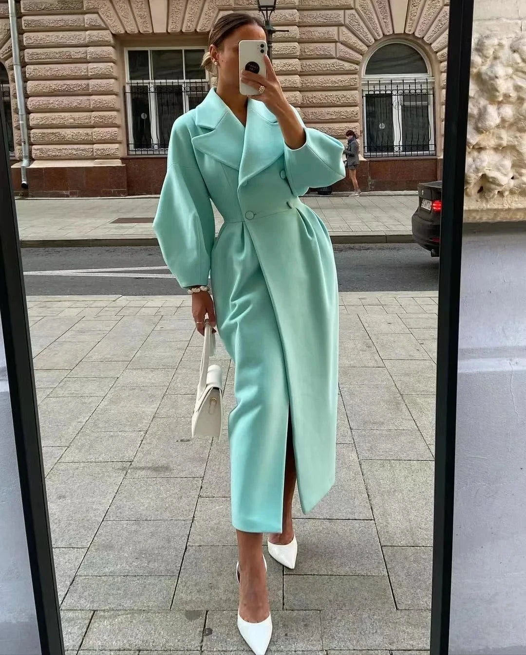 Europe And The United States 2023 Autumn And Winter Fashion Lantern Sleeve Large Lapel Wool Coat