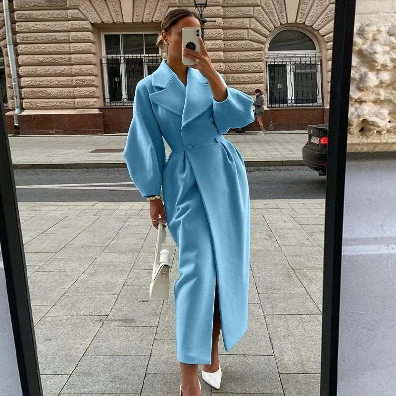 Europe And The United States 2023 Autumn And Winter Fashion Lantern Sleeve Large Lapel Wool Coat