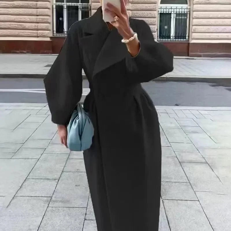 Europe And The United States 2023 Autumn And Winter Fashion Lantern Sleeve Large Lapel Wool Coat