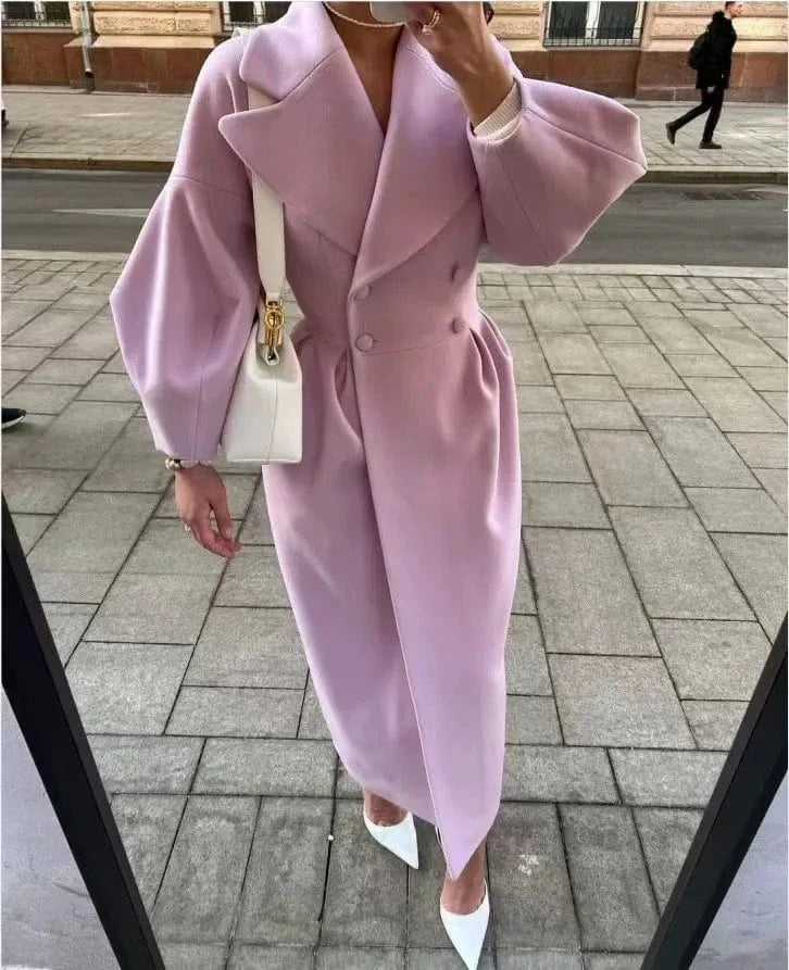 Europe And The United States 2023 Autumn And Winter Fashion Lantern Sleeve Large Lapel Wool Coat