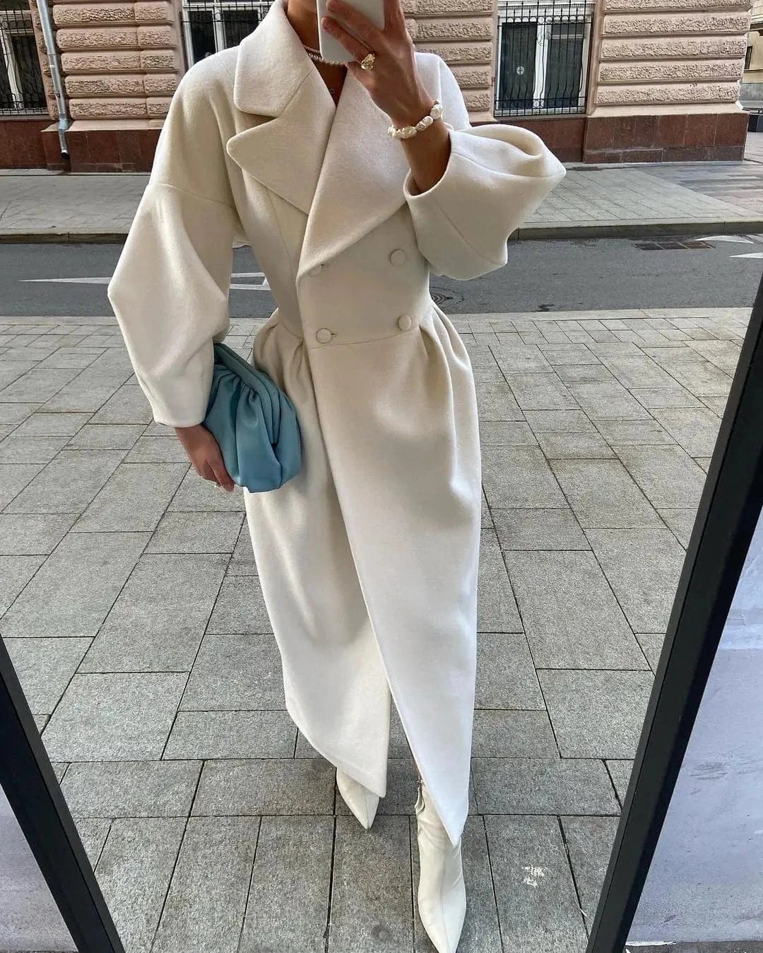 Europe And The United States 2023 Autumn And Winter Fashion Lantern Sleeve Large Lapel Wool Coat