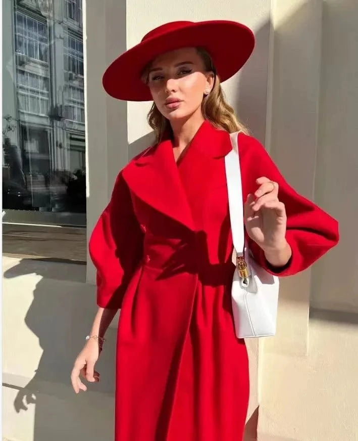 Europe And The United States 2023 Autumn And Winter Fashion Lantern Sleeve Large Lapel Wool Coat