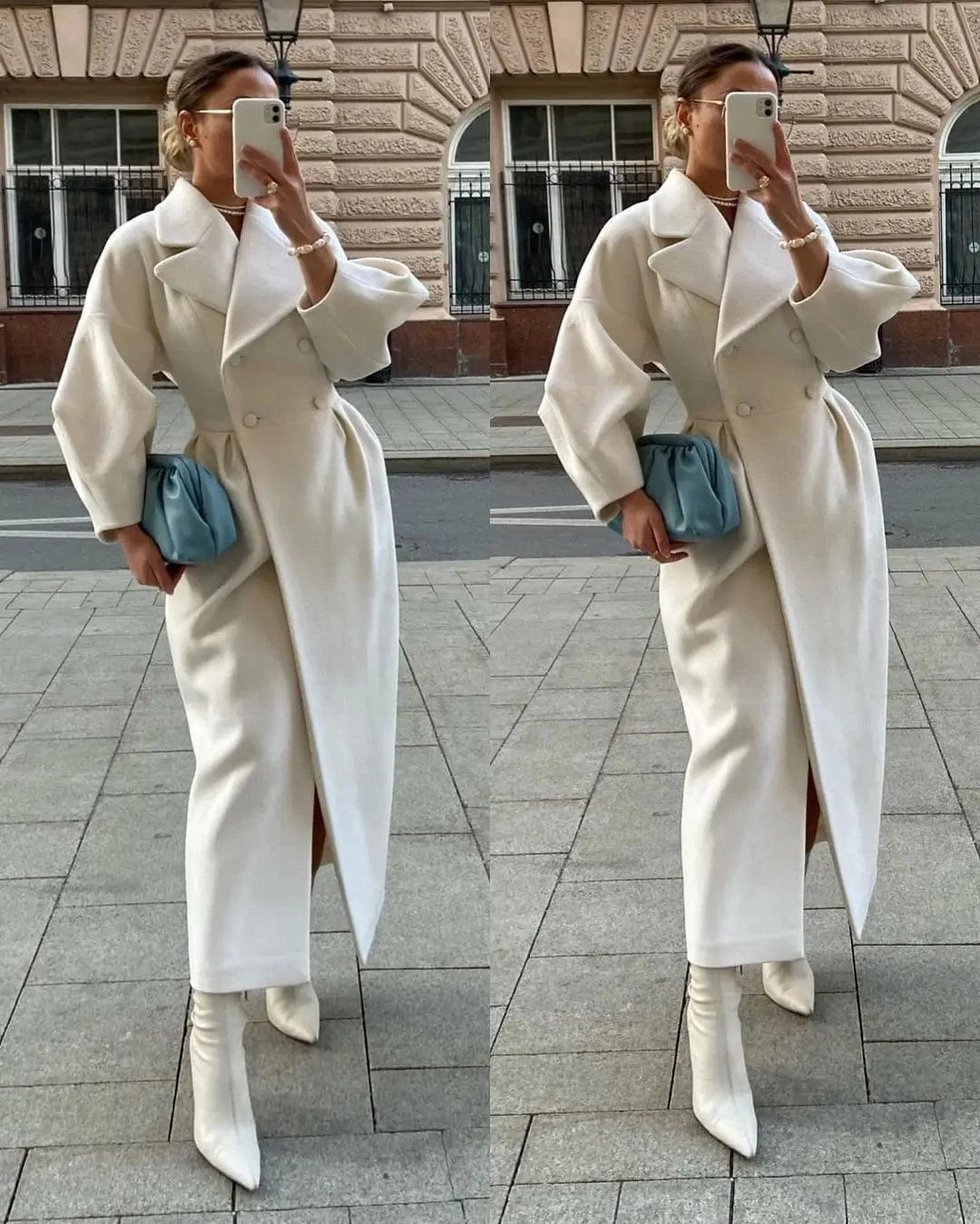 Europe And The United States 2023 Autumn And Winter Fashion Lantern Sleeve Large Lapel Wool Coat