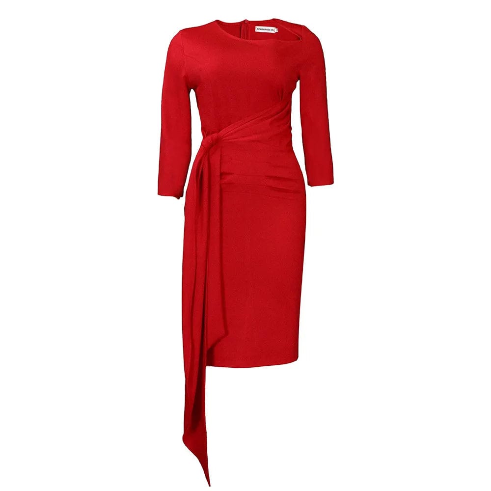 Europe And The United States Autumn And Winter New Solid Color Temperament Commuter Fold Strap Dress
