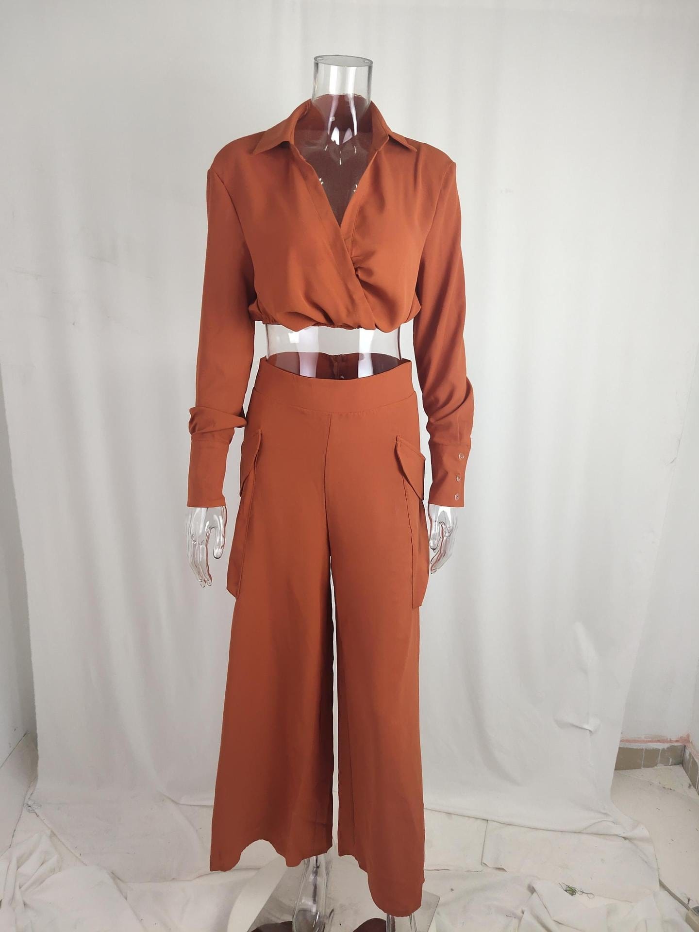 Europe and the United States Autumn and Winter Women's INS solid color loose fashion casual 2 pieces set