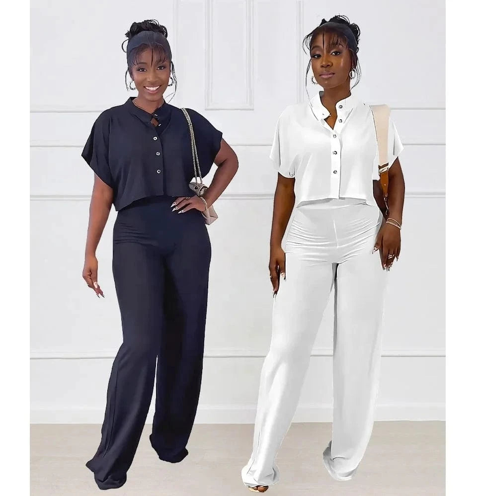 Europe And The United States Cardigan Top Solid Color Straight Women'S Pants Casual Two-Piece Set