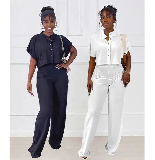 Europe And The United States Cardigan Top Solid Color Straight Women'S Pants Casual Two-Piece Set