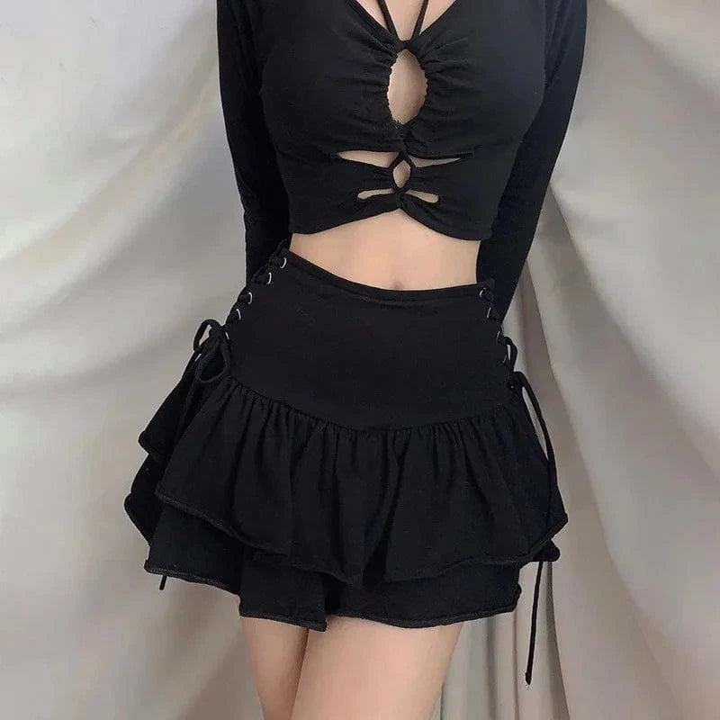 Europe And The United States Spring Black Sexy Spice Shortened Skirt Wholesale Double  Binding Waist Skirt