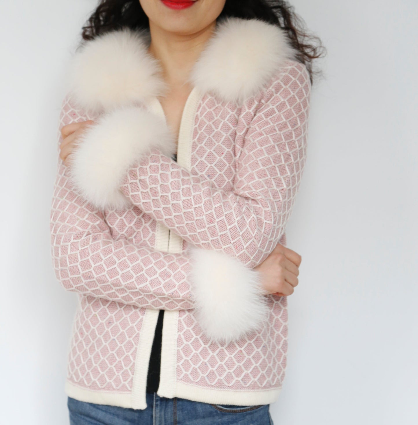 Europe Anti-Shrink Women Sale Winter Fashion Ladies Sweaters Fox Fur Collar Ladies Knit Wool Cardigan