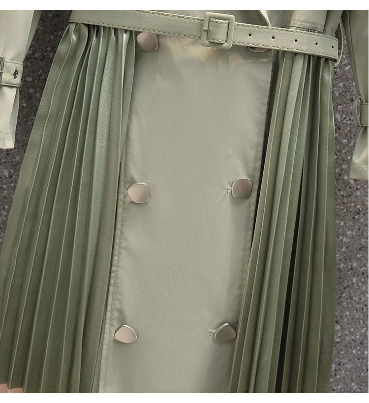 Europe Style Double Breasted Long Pleated Patchwork Skirt 2022 Autumn New Fashion Temperament Women Trend Trench Coat