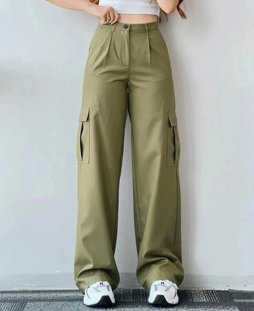European American New Versatile Casual Pants Middle waist Three dimensional Pocket Pants Waist Cargo Women's Pants
