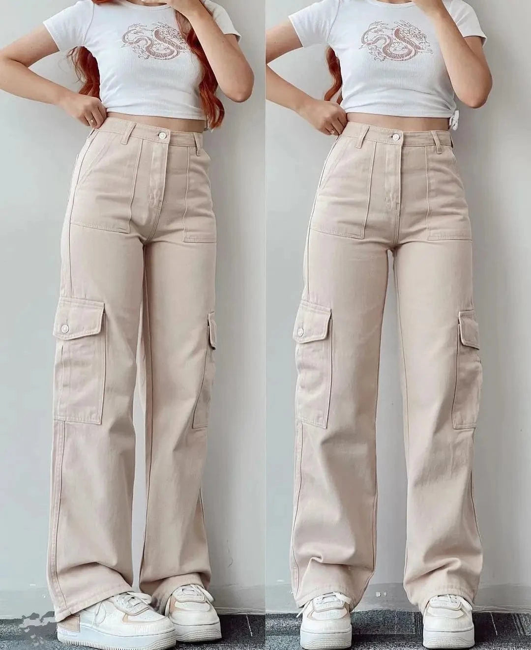 European American New Versatile Casual Pants Middle waist Three dimensional Pocket Pants Waist Cargo Women's Pants
