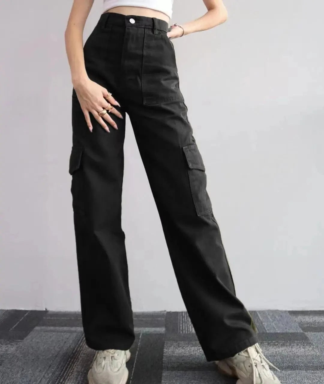 European American New Versatile Casual Pants Middle waist Three dimensional Pocket Pants Waist Cargo Women's Pants