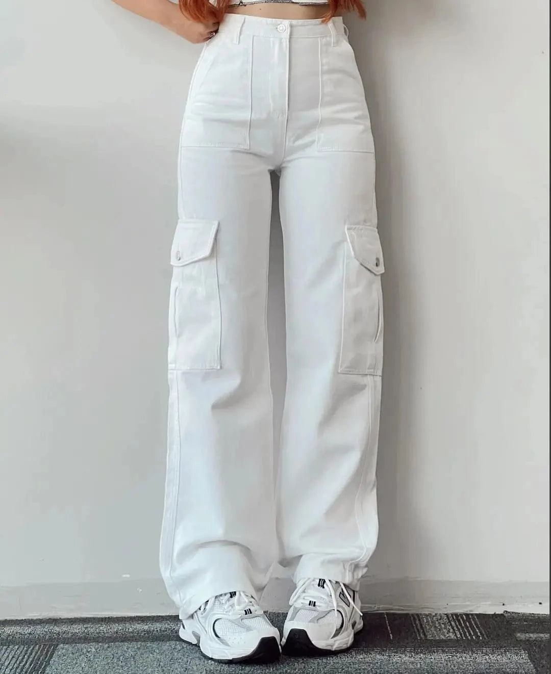 European American New Versatile Casual Pants Middle waist Three dimensional Pocket Pants Waist Cargo Women's Pants