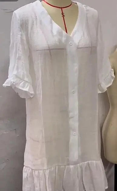 European and American 2023 Summer New V-neck Ruffled dress Solid color Beach skirt ins Sun-proof blouse For women