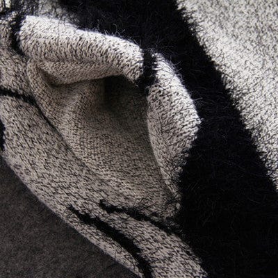 European And American Big Abstract Pattern Loose Bat Sleeve Thick Sweater Cardigan Mid-Length Coat Women