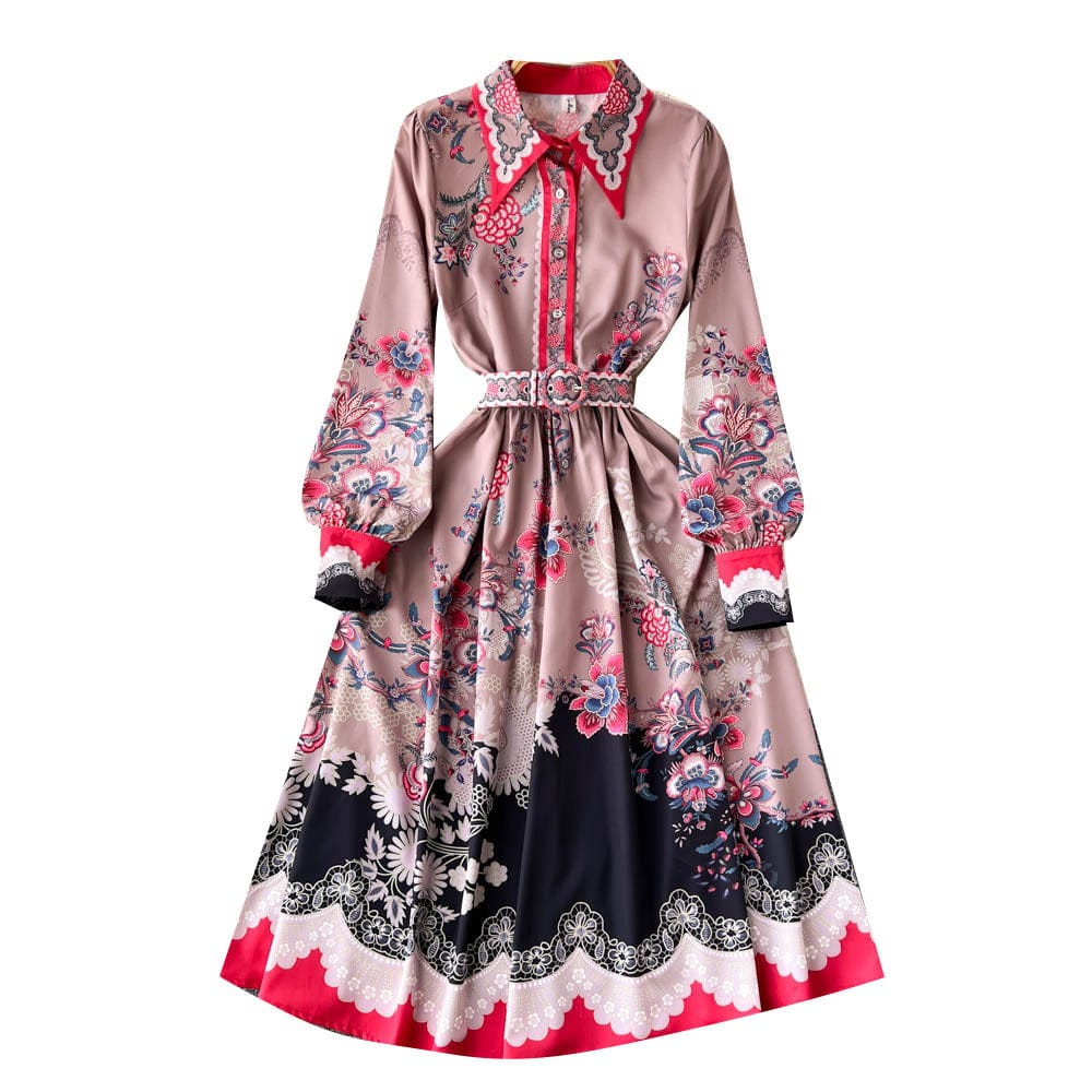 European and American ins fashion versatile retro court style printed dress women's design sense small French princess skirt