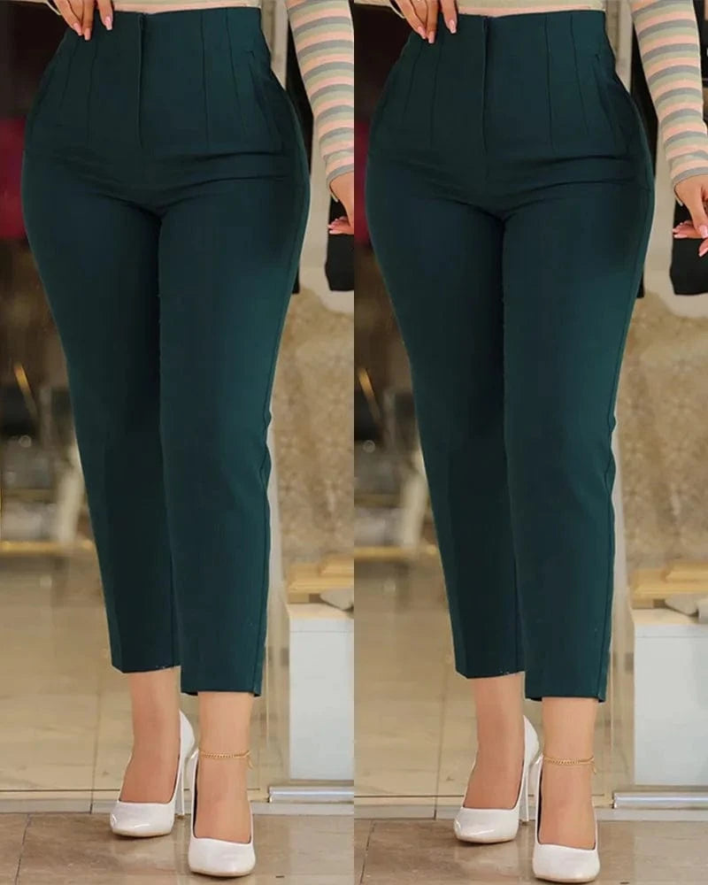 European and American New casual fashion Women's pants Solid color High waist Women's pants