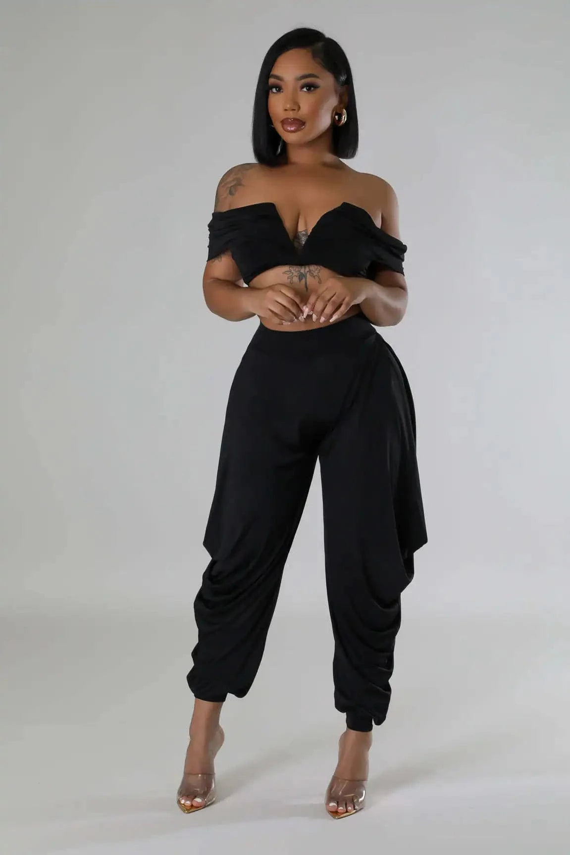 European and American sexy one-shoulder sleeveless deep V pleated trouser suit