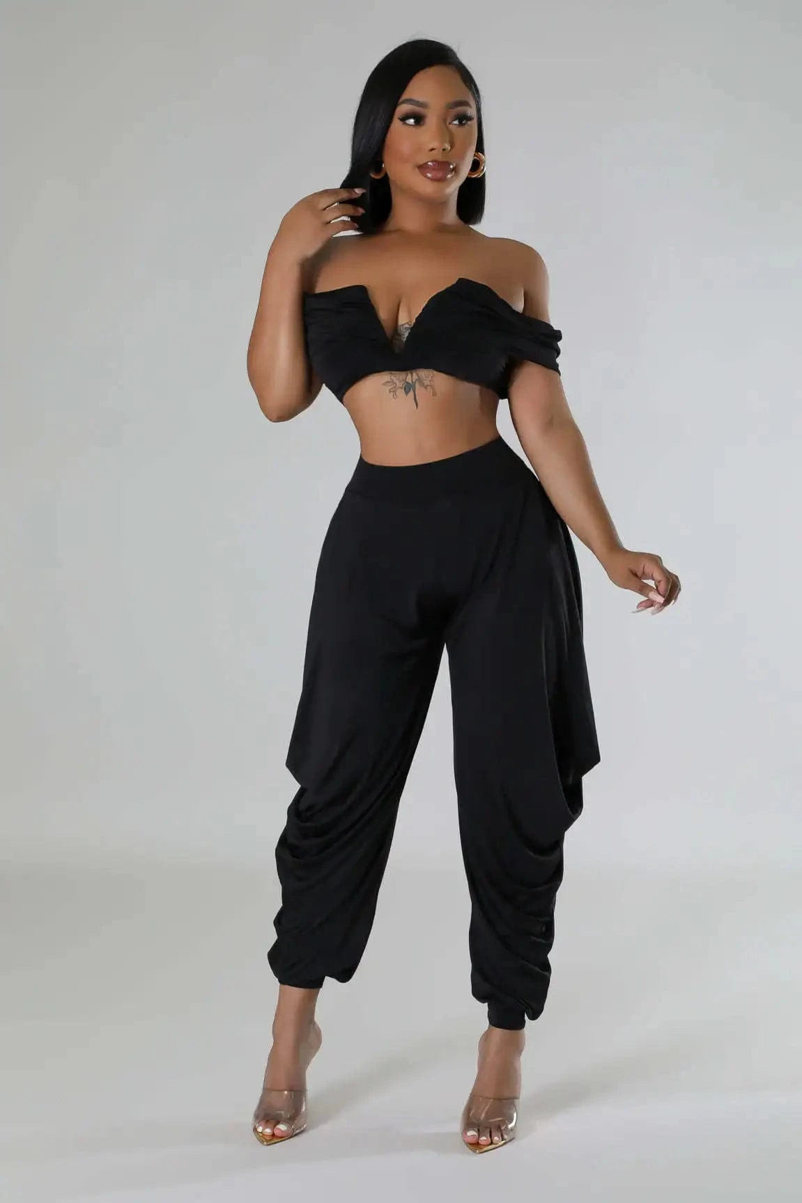 European and American sexy one-shoulder sleeveless deep V pleated trouser suit