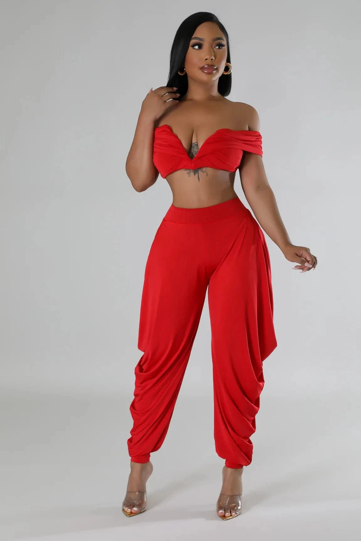 European and American sexy one-shoulder sleeveless deep V pleated trouser suit