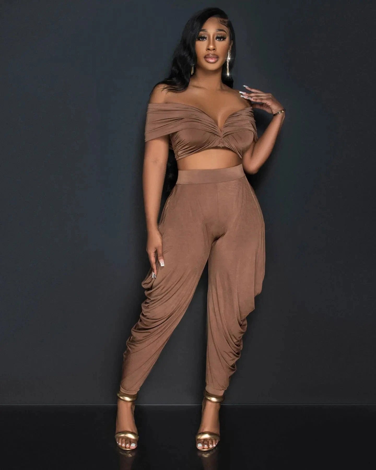 European and American sexy one-shoulder sleeveless deep V pleated trouser suit