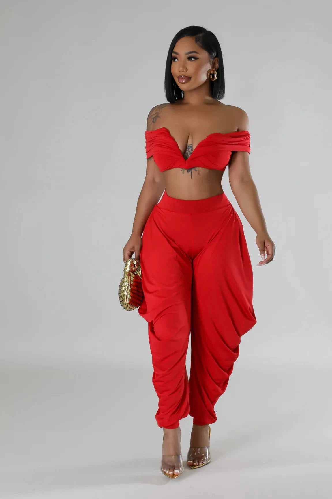 European and American sexy one-shoulder sleeveless deep V pleated trouser suit