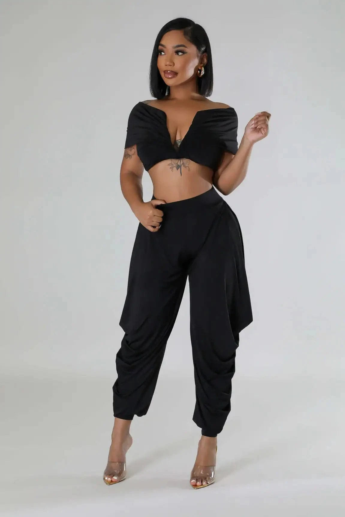 European and American sexy one-shoulder sleeveless deep V pleated trouser suit