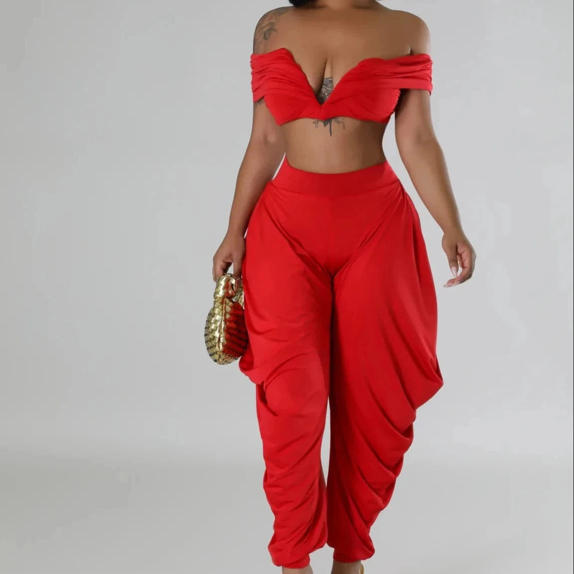 European and American sexy one-shoulder sleeveless deep V pleated trouser suit