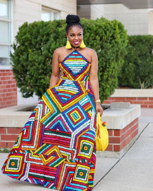 European and American sexy printed halterneck bandeau style backless large skirt dress
