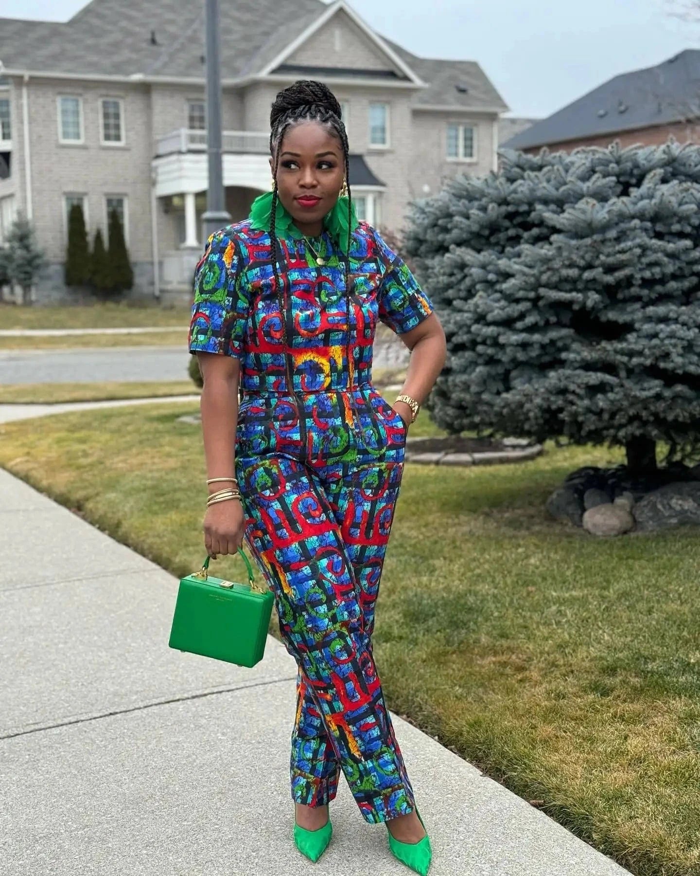 European and American sexy slim print wide-leg stretch crop top two-piece set