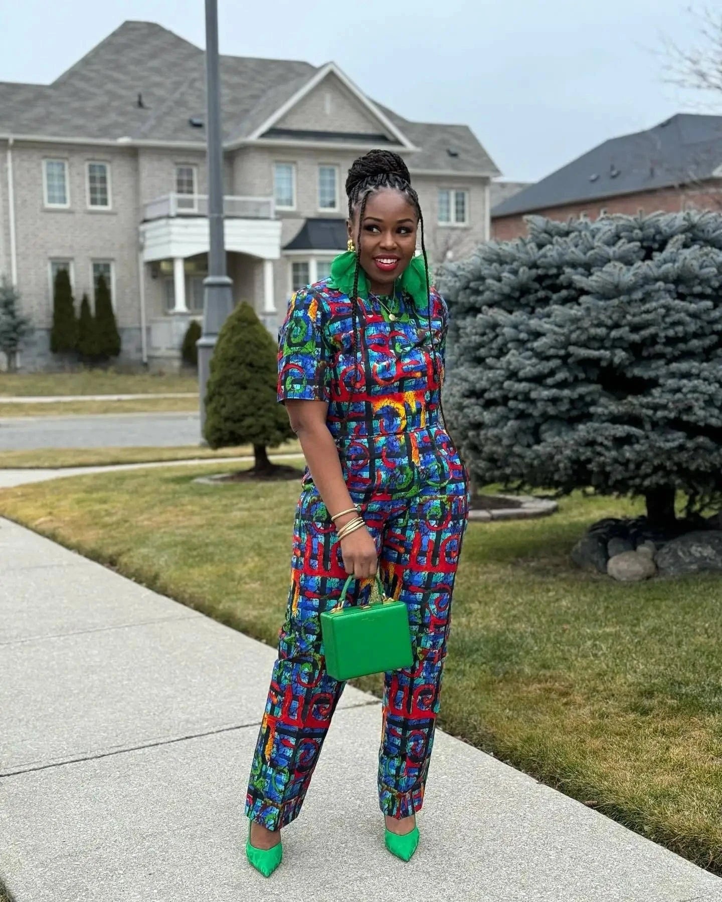 European and American sexy slim print wide-leg stretch crop top two-piece set