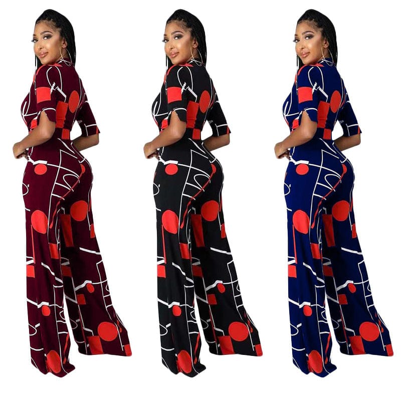 European and American sexy women's clothing plus size fashion casual printing jumpsuit