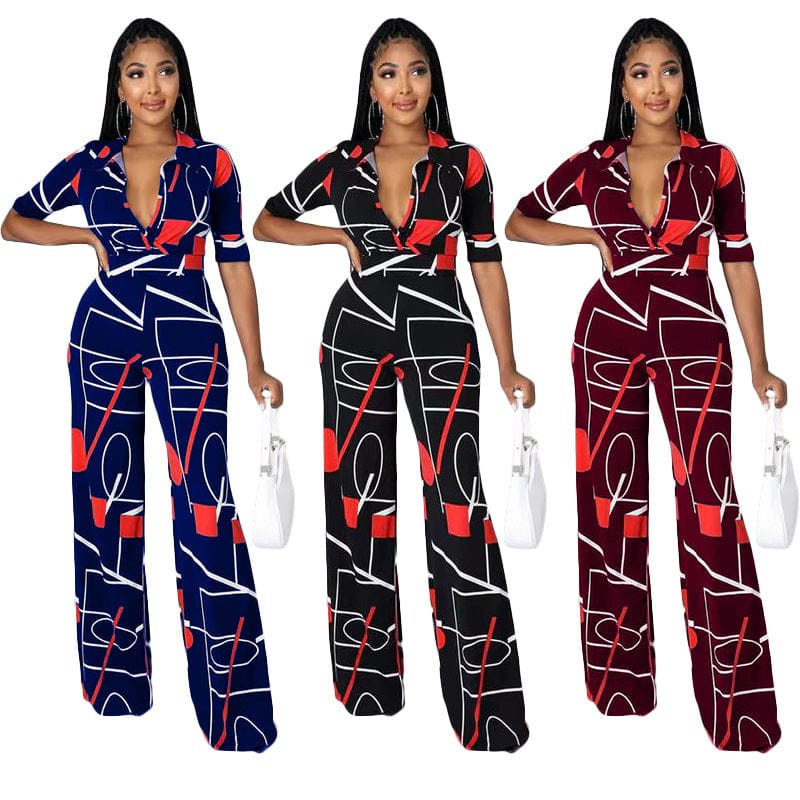 European and American sexy women's clothing plus size fashion casual printing jumpsuit