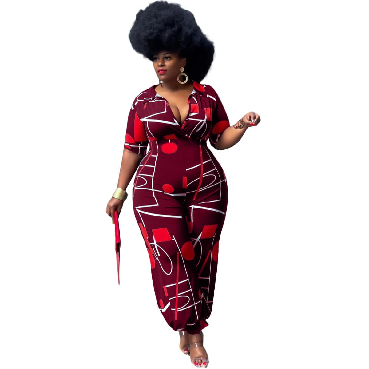 European and American sexy women's clothing plus size fashion casual printing jumpsuit