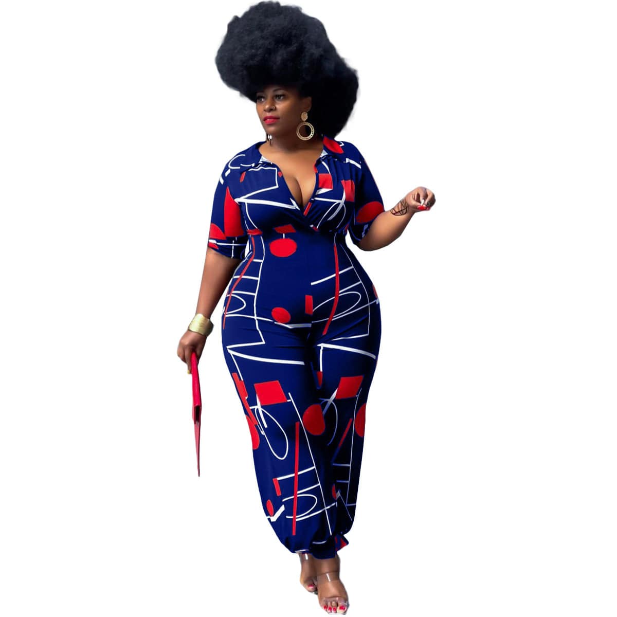 European and American sexy women's clothing plus size fashion casual printing jumpsuit