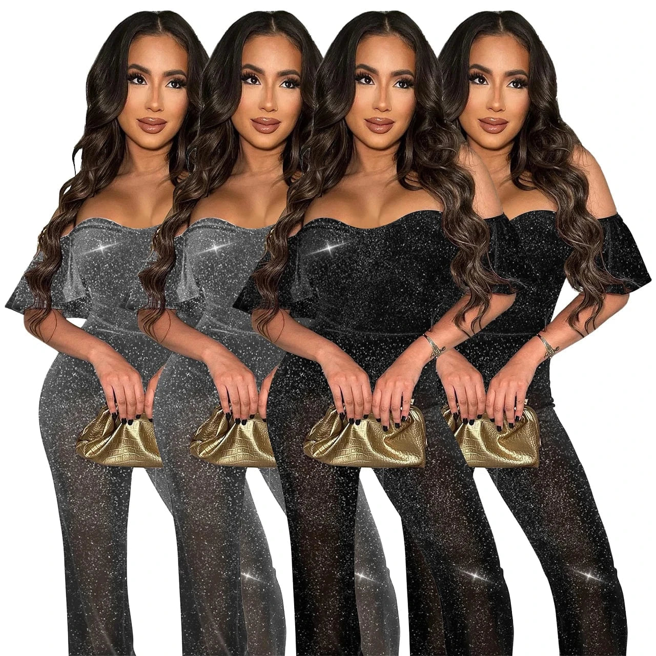 European and American women's clothing 2024 new bright silk fabric fashion temperament sexy nightclub style jumpsuit