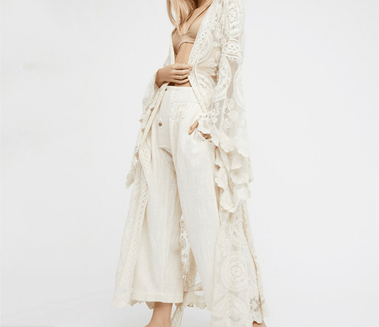 European and American women's embroidered dress long sleeves cardigan lace evening dress clothes dress shawl