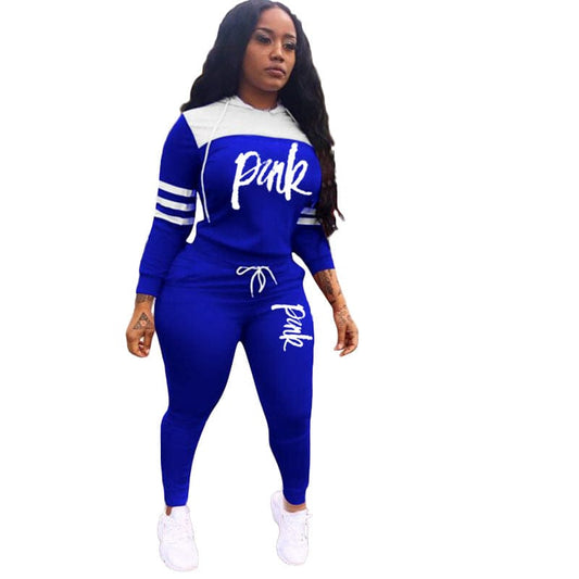 European and American women's fashion PINK letter hooded sports suit two-piece set
