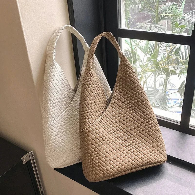 European Luxury Designer PU Leather Soft Woven Bucket Bag for Women Fashionable Shoulder Bag Luxury Brand women's Underarm Totes