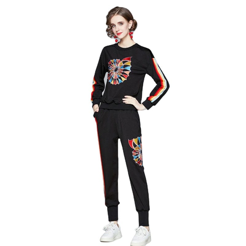 European station high-end custom color strip stitching new heavy industry embroidery round neck casual suit XA9005090